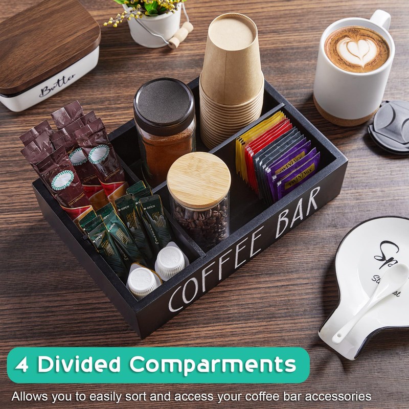 ALELION Coffee Station Organizer - Wood Countertop Accessories Organizer with