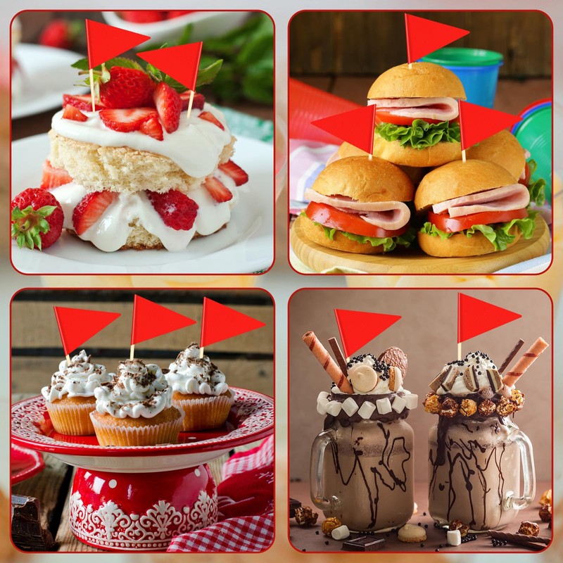 100 PCS Solid Red Toothpick Flags - Mini Plain Red