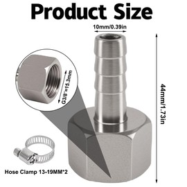 Pack of 2 3/8 Inch Stainless Steel Hose Fitting, 3/8 Inch Female x 10 mm Stainless Steel Hose Nozzle with Barb, DN10 Barb Hose Connection, Hose Coupling for Fuel, Air, Water, Oil