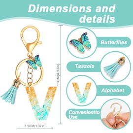 TRAVELKNOT Keychain Letter Butterfly Tassel Women Purse Backpack Decoration Personality, blue