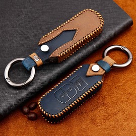 ontto Cowhide Car Key Case Cover for Mazda 2 3 5 6 Axela Atenza CX-5 CX5 CX-7 CX-9 MX5 BT50 RX8 Key Case with Key Fob Key Protection Case for Remote Control 2 Buttons Blue