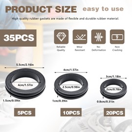 35PCS Rubber Grommets, Rubber Hole Grommet, Cable Grommet, Rubber Gasket Ring, Rubber Grommet Kit, Rubber Grommets for Wiring