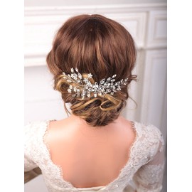 JWICOS Peine para el pelo hecho a mano con diamantes de imitación de flores para mujeres y niñas (oro rosa)