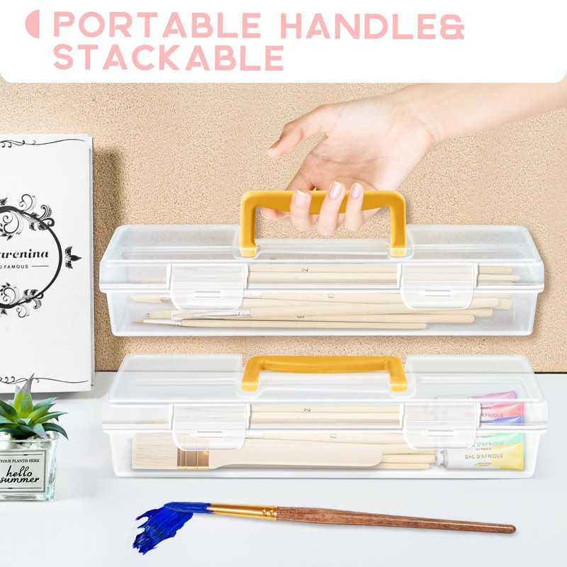 Vowcarol Paint Brush Case Portable, Long Paint Brush Storage Box,