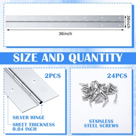 Gisafai 2 Pack Continuous Piano Hinges, Heavy Duty Stainless Steel Piano Hinge, Smooth Polished Folding Continuous Hinge, 0.04 Inch Leaf Thickness, 2 Inch Open Width for Cabinet Door (36 Inch)