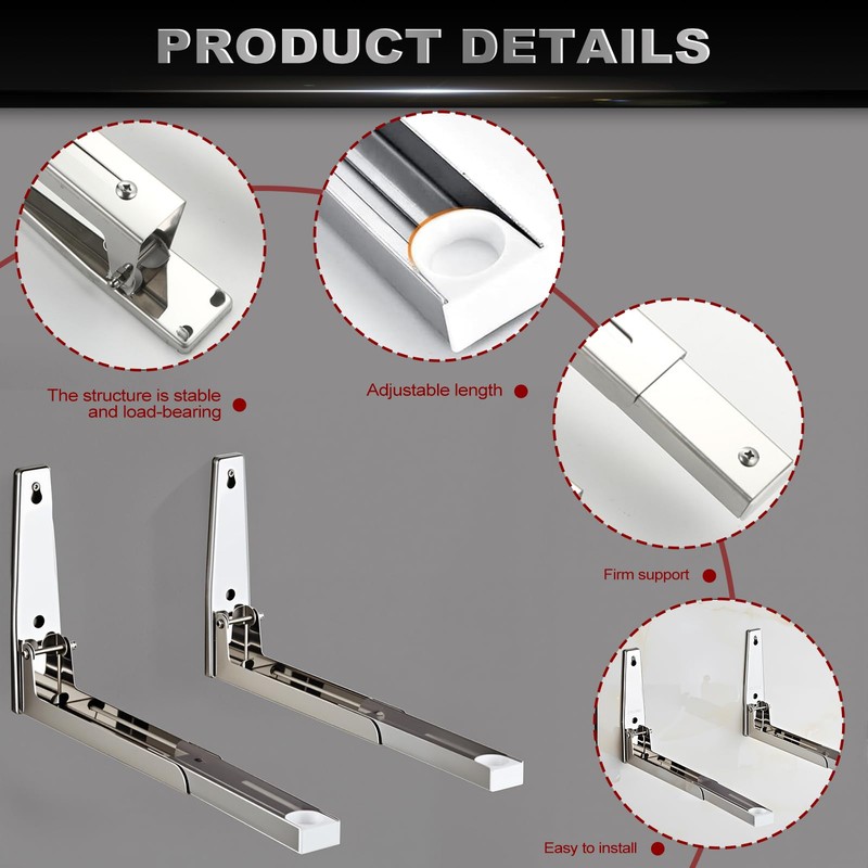 Krbnk Microwave Mount, Folding Shelf Brackets, Foldable, Retractable, Adjustable Microwave