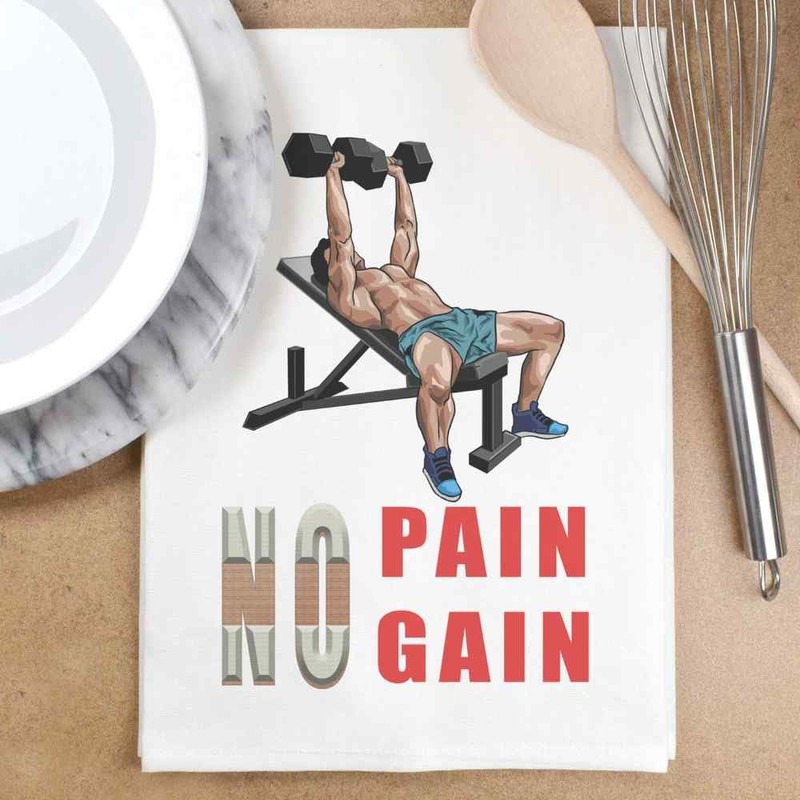 Azeeda 'Elevated Strength with Dumbbells' White Cotton Tea Towel/Dish Cloth
