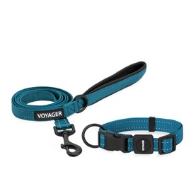 Voyager Reflective Dog Leash Collar Set with Neoprene Handle Supports Small, Medium, and Large Breed Puppies, Cute and Heavy Duty for Walking, Running, and Training - Turquoise, S