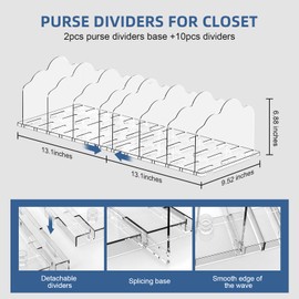 Eikovia 2 Pack Acrylic Purse Organizer for Closets, Shelf Dividers for Purse Bag,Adjustable Clutch Dividers for Closet Organizer and Storage,Saving Space and Keeping Tidy