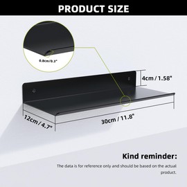 SIUUNEI Floating Shelves for Wall Shelf Mounted Over Toilet, Farmhouse Home Decor Display Metal Shelving Small, Bedroom Kitchen Bathroom Garage Storage Rustic Black 12x5 inch(30x12cm)