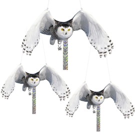 Vicsiyi Owls to Keep Birds Away: 3Pcs Fake Owls with Reflective Tape for Garden Patio, Reflective Hanging Decoration to Keep Birds Pigeon from Windows Tree