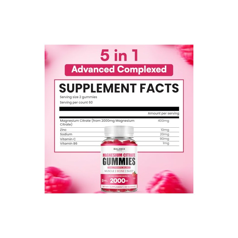 Magnesium Citrate Gummies, 400mg of Elemental Magnesium & 90mg Vitamin
