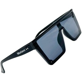 Mustavo Gloss Black Womens Oversize Flat Top Sunglasses | Full UV400 Protection | Ladies Classic Retro Design For Her