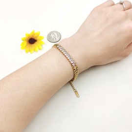 Oneress Cuban Link Bracelet – Exquisite Jewelry for Women, Adjustable Stainless Steel Chain & Rectangular AAA+ Cubic Zirconia, Ideal for Faith Ceremonies & Gatherings - YA4339