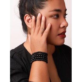 Sacina Black Imitation-Pearl Stretchable Bracelets, Beaded Bracelet for Women, Christmas Jewelry Gift