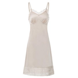 Belle Poque Women Silk Full Slip Lace Dress Extender Nude Cami Full Slip Under Dress, L