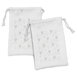 Lunarable Antlers Fabric Pouch Set of 2, Hipster Geometric Ornament with Country Life Inspired Details Deer Elk, Small Drawstring Bag for Toiletries Masks and Favors, 9" x 6", Sea Green Violet Coffee