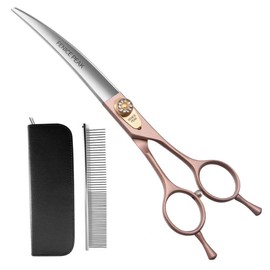 Fenice Peak Professional Curved Dog Grooming Scissors 7.5'' Rose Gold 440C Stainless Steel Pet Cutting Shears Safety Trimming Shearing for Dogs Cats
