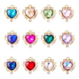 Cheriswelry 24pcs Heart Rhinestone Pendant Crystal Rhinestone Dangle Earring Charms Heart Necklace Pendants Cute Faceted Hang Ornament 16x13 mm for DIY Craft Bracelet Jewelry Making