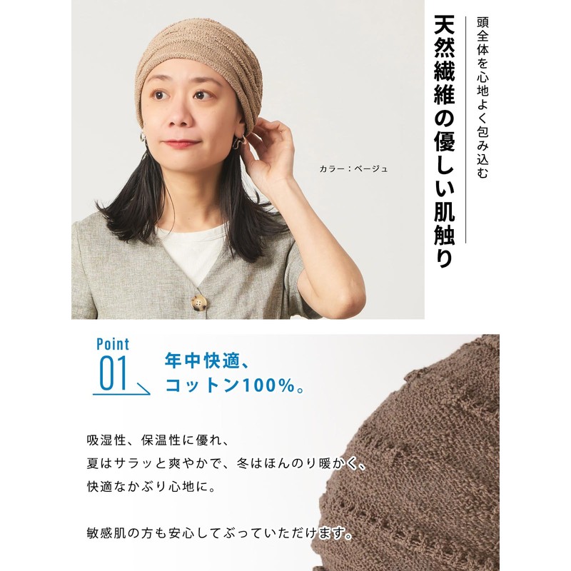 TUYU Knit Hat, Cotton, Mesh, Loose Watch, Unisex, One Size