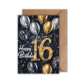 WBdesignz 16th Birthday Card - A6 - Happy Birthday 16 with Balloons & Confetti - Modern Card for Teens, Girls, Boys, Friends & Girlfriends