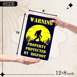 Warning Property Protected by Bigfoot Sign - 8x12 Tin Big Foot Sasquatch Gifts