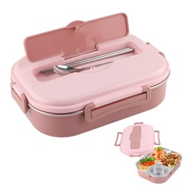 Niiyen 1500ml Lunch Box 4 Compartments Pink Food Lunch Containers with Spoon Chopsticks & Soup Bowl Adult Kids Bento Lunch Box with Tableware Removable Liner, for School Office Picnic