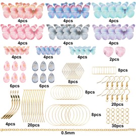 SUNNYCLUE 1 Box DIY 10 Pairs Fabric Butterfly Dangle Earring Making Kit Organza Butterfly Wings Boho Lightweight Butterfly Charms Crystal Beads for Jewelry Making Kits Crafts Christmas Wedding Gift