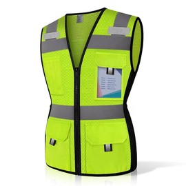Uno Mejor Construction Work Vest for Women 11 Pockets Snug-Fit Reflective Vest with Reinforced Zipper, Neon High Visibility Safety Vest for Lady Contractors/Surveyors, Meets ANSI, (U-Yellow, XL)