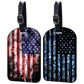 Neidius Luggage Tags for Suitcase American Flag 2 Pack Leather Idea Luggage Tags with Name Card Privacy Cover,Idea Travel Bag Labels for Women and Men