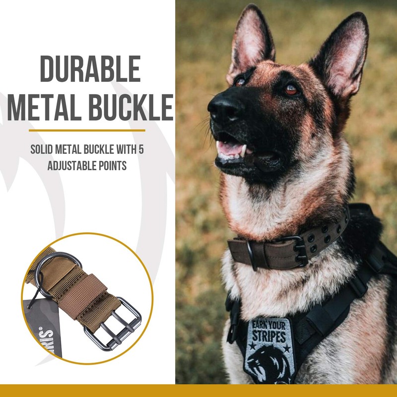 OneTigris Military Adjustable Dog Collar with Metal D Ring &