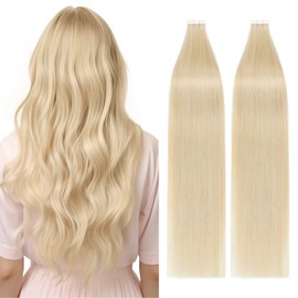 TESS Tape-In Extensions, Real Hair, Blonde, 40 Pieces, 100 g, Straight Hair, Blonde Tape-In Hair Extensions, Remy #613, 30 cm