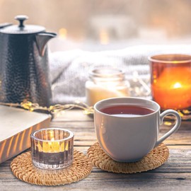 Oruola 2pcs Rattan Placemats,10cm Diameter Handmade Woven Coasters,Natural Rattan Placemats for Drinks,Tea Cups,Decorative Woven Coasters for Kitchen Table