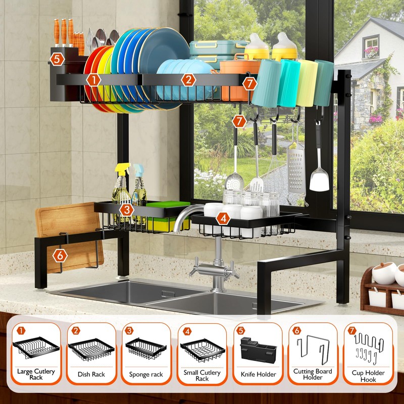 YKLSLH 4 Baskets Over The Sink Dish Drying Rack, Extendable