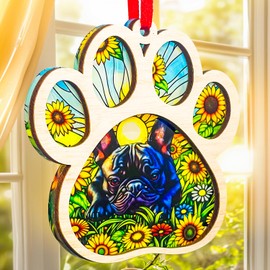 French Bulldog Gifts Dog Christmas Suncatcher Ornament - Beautiful Holiday Decoration for Dog Lovers - Xmas 2-Layer Wood & Acrylic Tree Ornament - Home Decor for Pet Owners (Black)