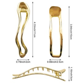 4PCS Flat Claw Clips for Women, Geometric Metal French Hair Barrette Non-slip Hair Alligator Clips for Thick Hair Fashion Hair Accessories