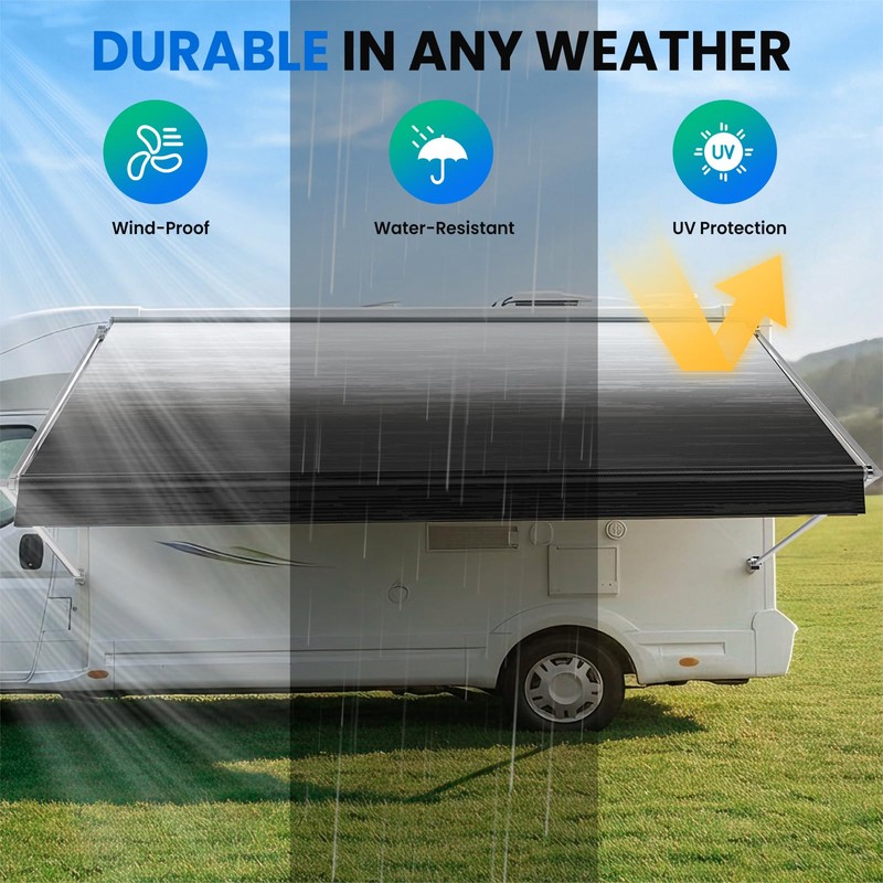 Maxztill RV Awning Fabric Replacement 16FT(Fabric 15'2") Black Fade