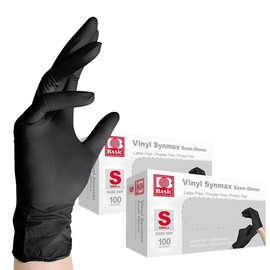 Jointown Vinyl Exam Gloves- 4 mil Safty Glove Latex-Free & Powder-Free, SGBE 8001 Synmax Disposable Medical Glove Small (2 Boxes of 100, Black)