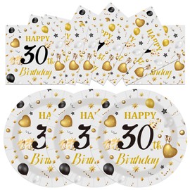 50PCS 30th Birthday Plates and Napkins, 7 Inch Premium Grey and Gold Happy Birthday Plates and Napkins Disposable Tableware Set Party Decorations 30 Year Old Birthday's Party Decor Women Men Her Him