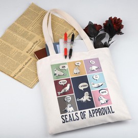 MYSOMY Seals Of Approval Canvas Tote Bag Seals Animal Lover Reusable Grocery Bags Ocean Animal Themed Gifts for Women (Seals TB)