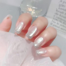 4pc Pearl Chrome Nail Powder Ice Transparent Chrome Powder for Nails, Rainbow Holographic Nail Chrome Powder(4pc white)