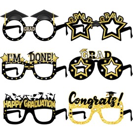 KALOR 6 Pcs Black and Gold Graduation Glasses 2025, Graduation Photo Booth Props Grad Eyeglasses for Graduation Party Favor Decoration