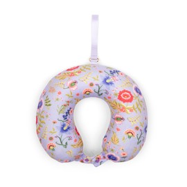 MIAMICA Folklore Purple Floral Ultra-Plush Memory Foam Travel Neck Pillow and Head Support with Easy to Carry Hands Free Strap for Comfort on Airplane Flight, Car and Home, M32026