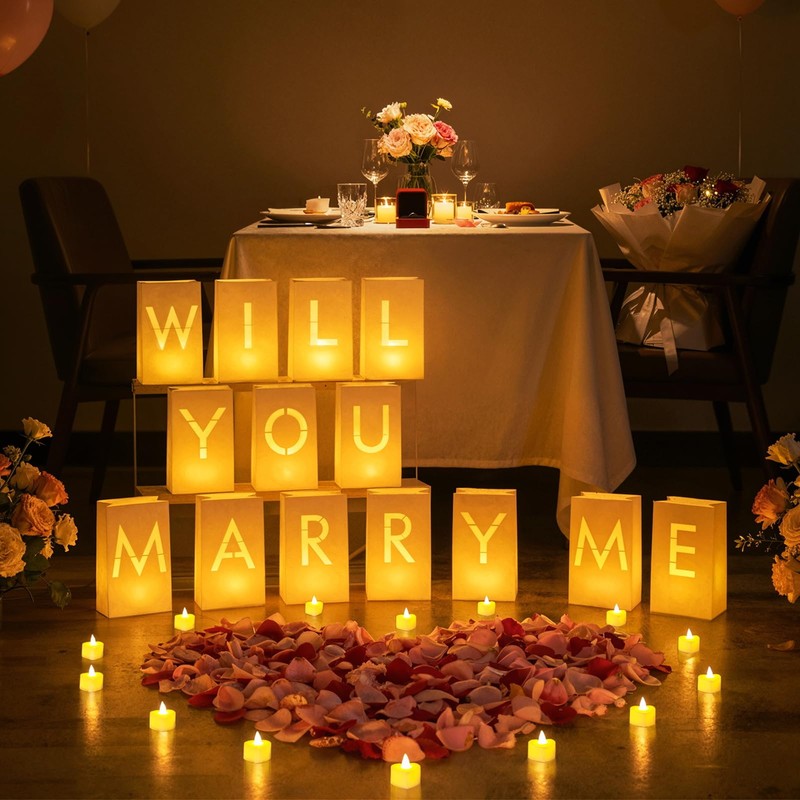 ARIKJ Will You Marry Me Light Up Letters Luminary Bags,