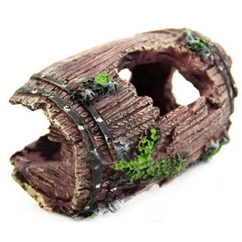 WOO LANDO Set of 2 Aquarium Resin Barrel Ornament - Natural Cave Decoration for Fish & Shrimp - Fracture Barrel Landscape Decoration for Freshwater & Saltwater Aquariums (Brown)