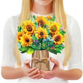 GREETING ART Pop Up Flower Cards, Sunflower, 10.6 inch Paper Flower Bouquet 3D Popup Greeting Cards with Note Cards & Envelope, Birthday Card, Anniversary Card, Get Well Gifts for Women