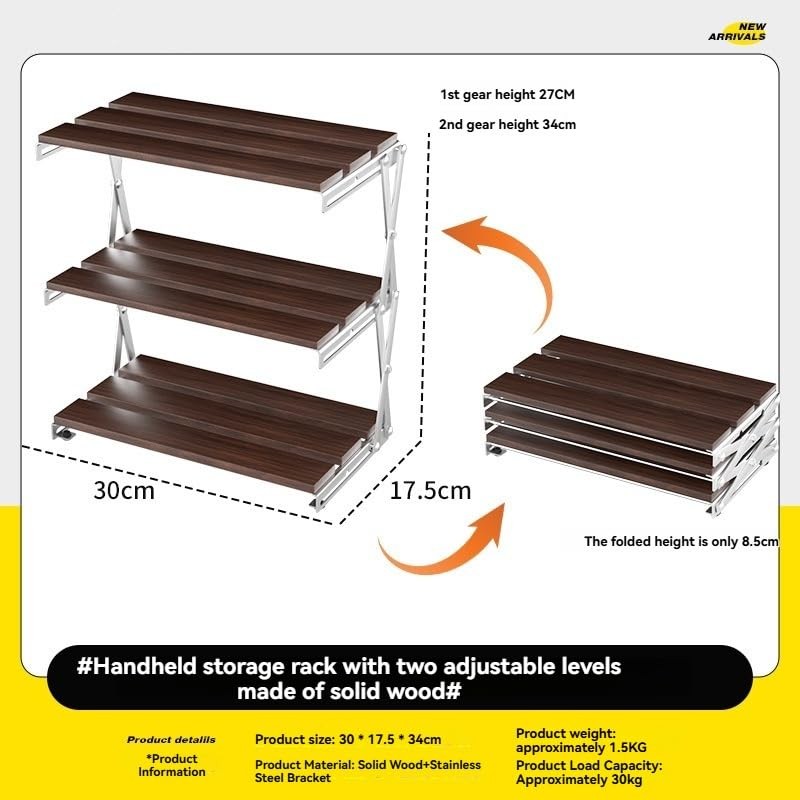 Fitzkor 3 Tiered Foldable Desk Shelf Table orangernizer Wood Rack