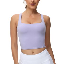 romansong Strappy Yoga Sports Bra for Women, Padded, Crisscross Back Tank Tops, Pastel lilac