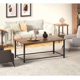 SENIG Coffee Table, Modern Industrial Style Rectangular Coffee Table, Brown Wood and Sturdy Metal Side End Table, Rustic Accent Functional Coffee Table for Living Room. 39.3 x 20 x 16