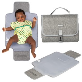 BabbleRoo Baby Changing Pad - Comfortable Portable Changing Pad, Compact, Fits in Any Diaper Bag - Lightweight and Soft with Cute Designs, Convenient Pockets, Extra Head Support – Light Gray
